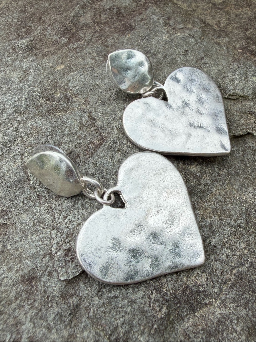 Vintage Silver Heart Drop Earrings - Silver